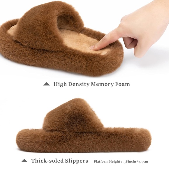 Brown Memory Foam House Bedroom Slippers Fuzzy Plush Comfy Faux Fur Lined Slide - Picture 6 of 15